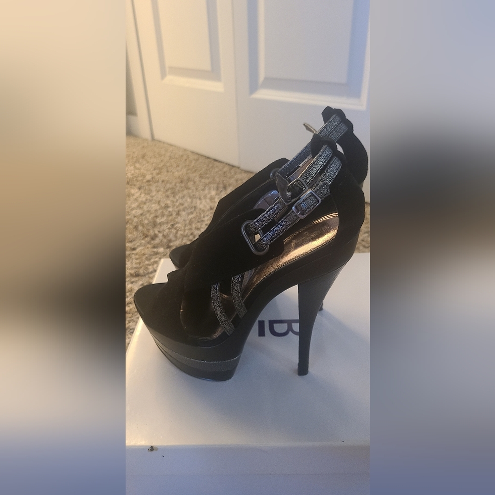 Bakers Size 6 Black And Silver Platform Stileto Y2K Heals - 6 1/2 inch heel - Picture 8 of 11